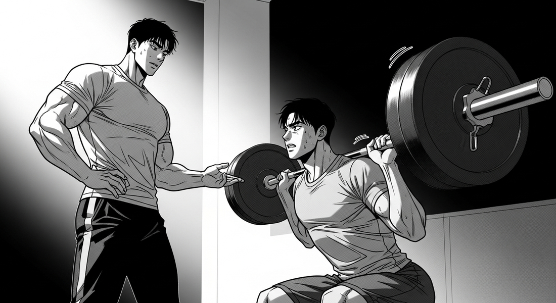 Black-and-white comic illustration of a private one-on-one training session