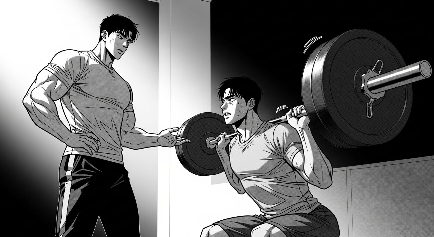 Black-and-white comic illustration of a private one-on-one training session