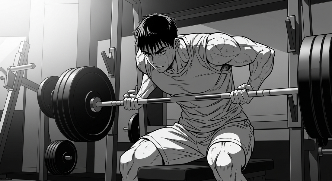 Black-and-white comic illustration of training in a private gym