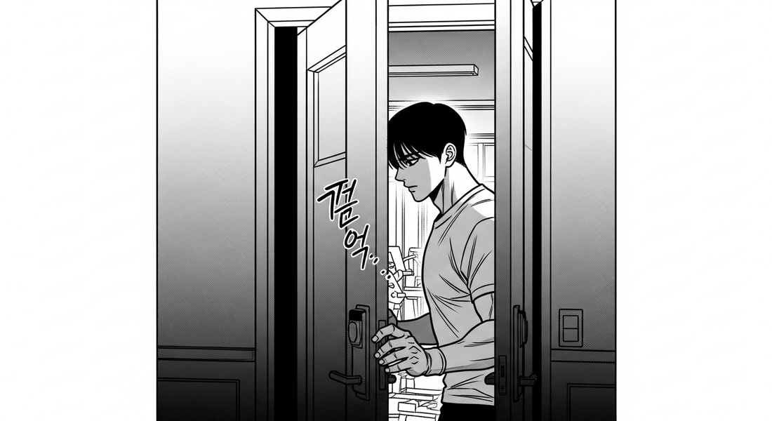 Black-and-white comic illustration of entering a private gym room in Berlin