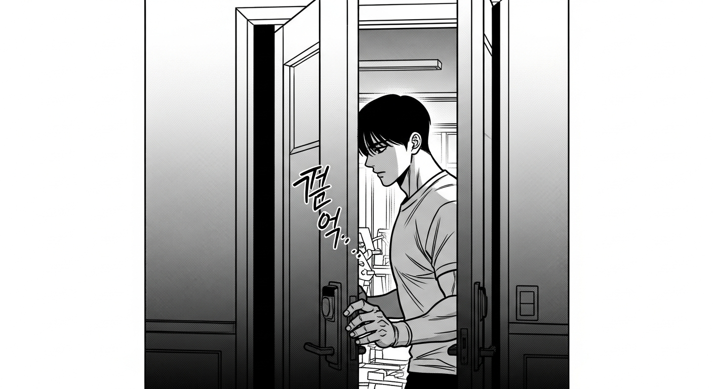 Black-and-white comic illustration of entering a private gym room in Berlin