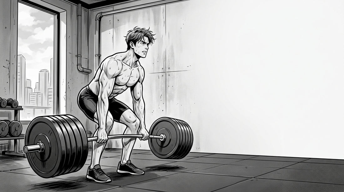 Black and white illustration of an athlete performing a heavy deadlift in a private Berlin gym room